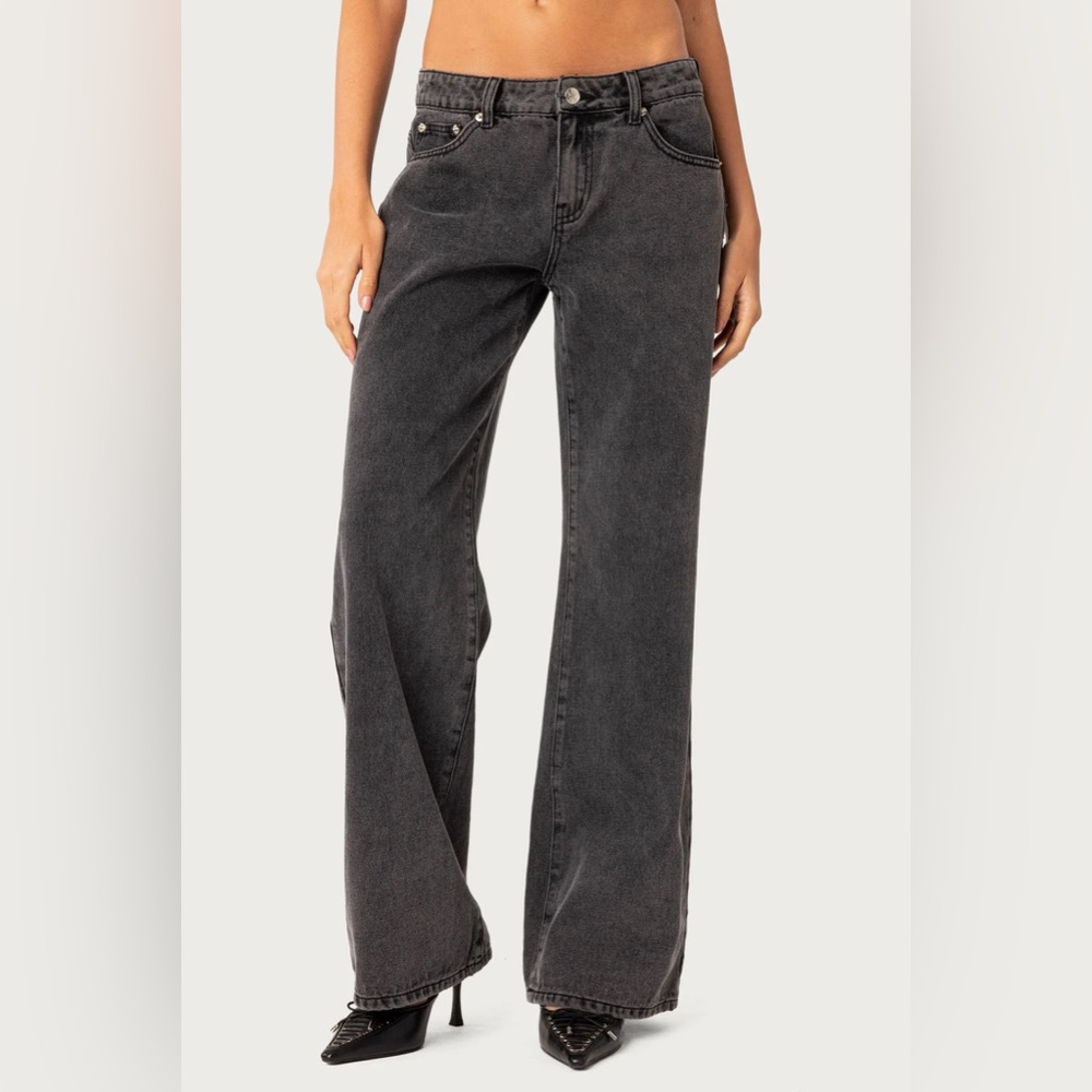 Edikted Charcoal Wide-Leg Denim Pants